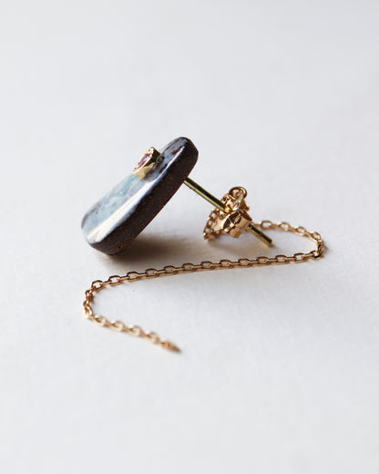 Flat Pierced Earring - Boulder Opal -