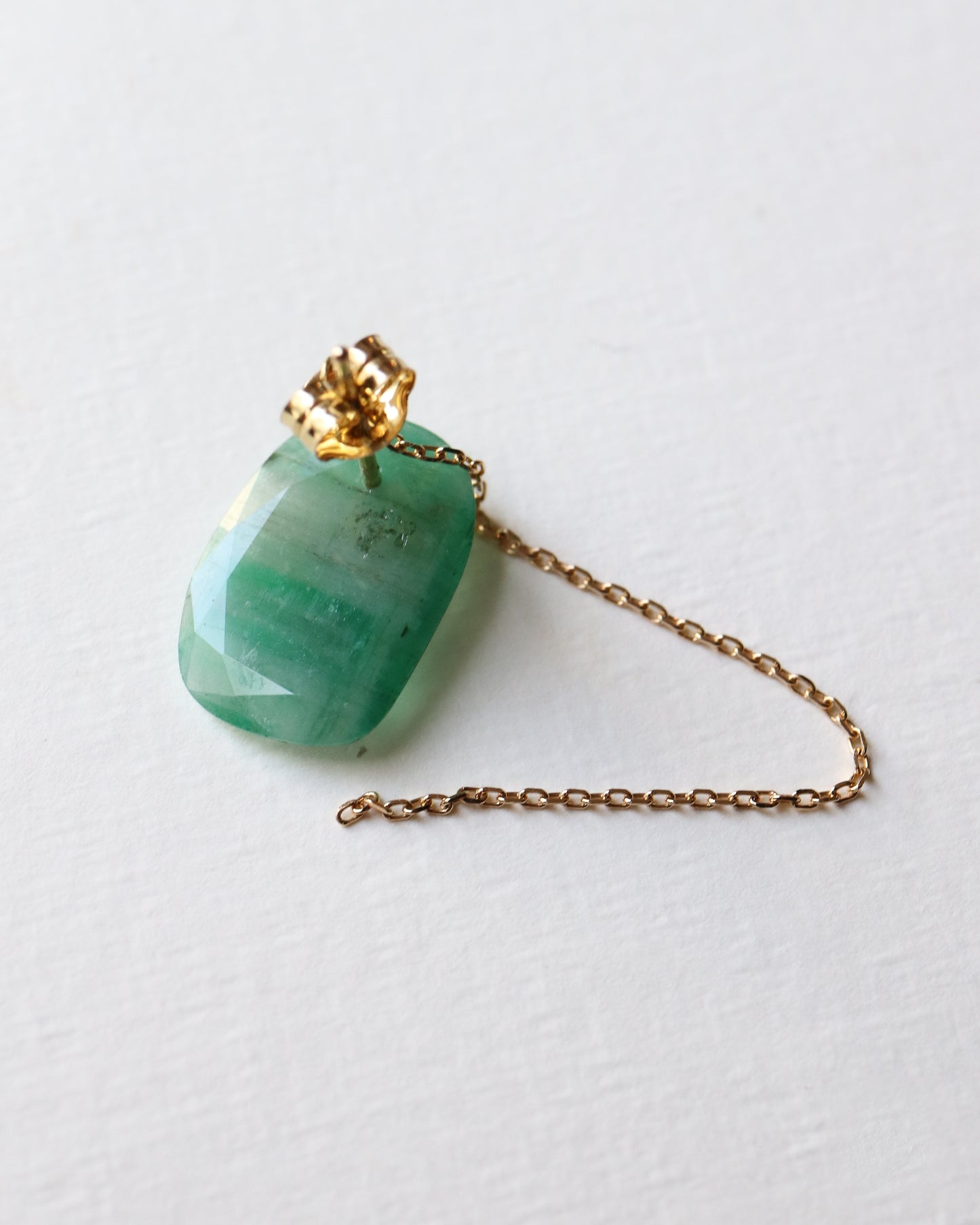 Flat Pierced Earring - Emerald -