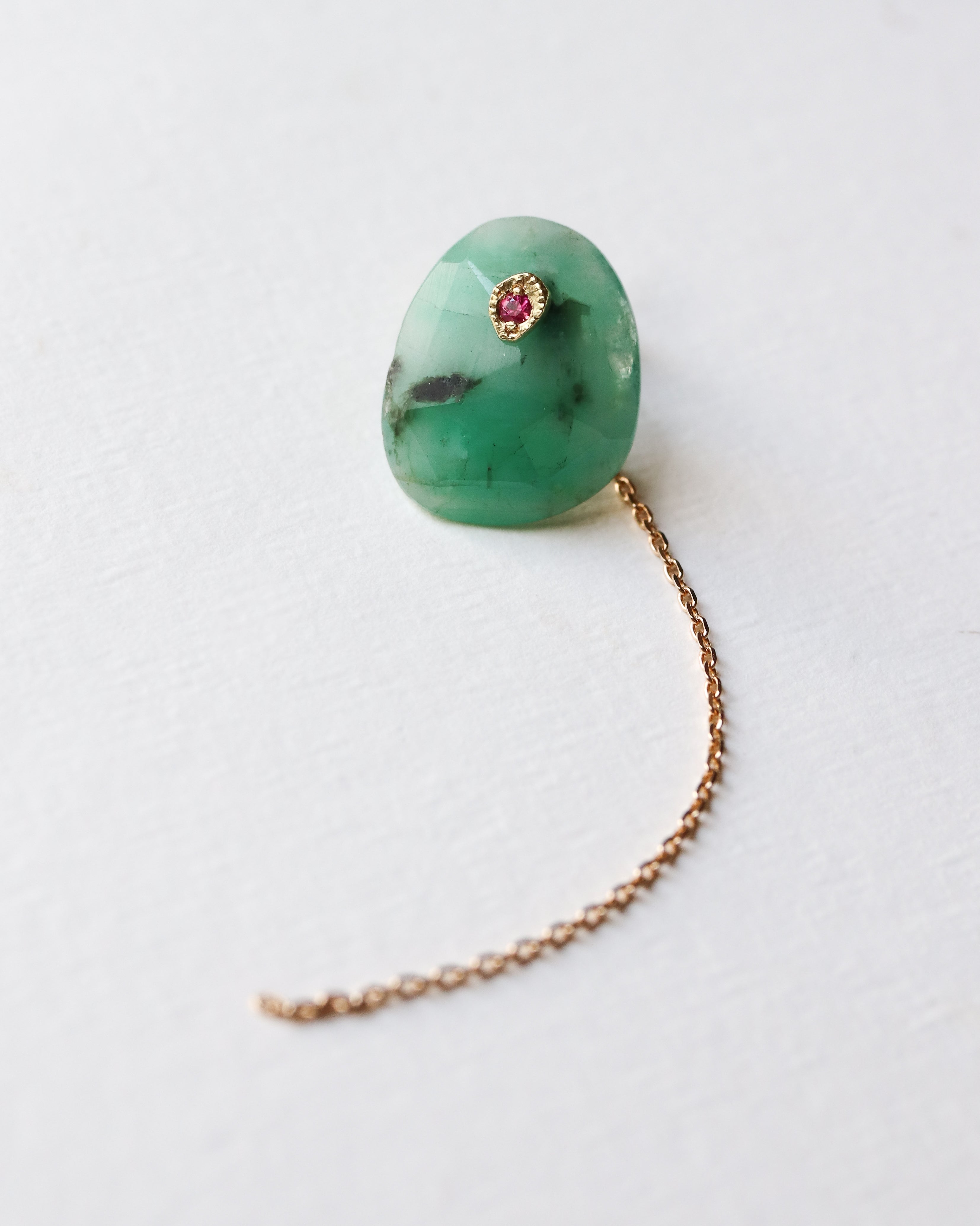 Flat Pierced Earring - Emerald -