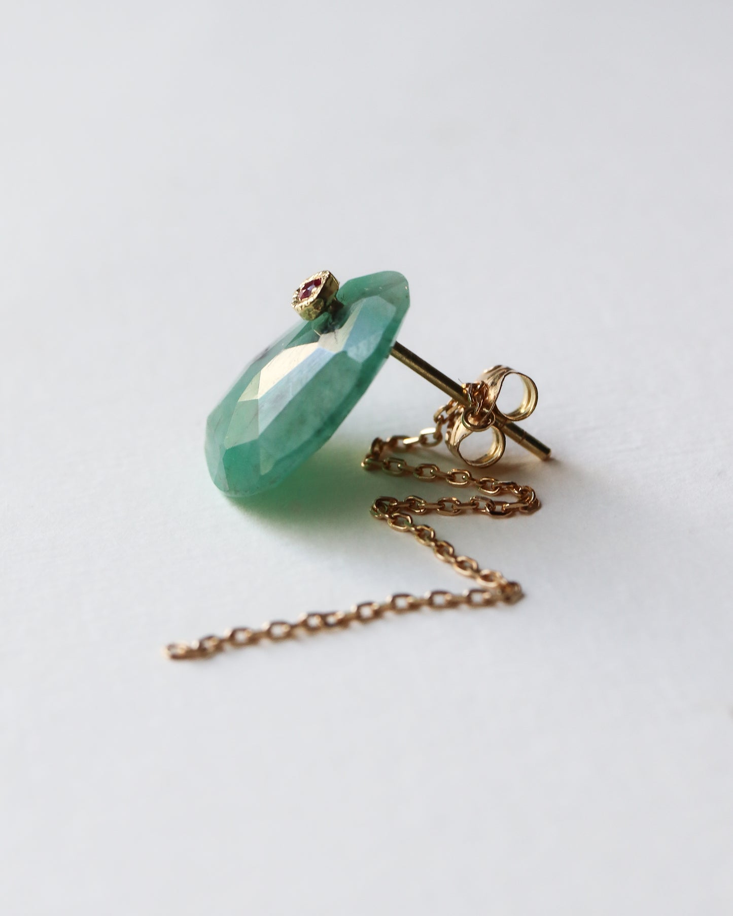 Flat Pierced Earring - Emerald -