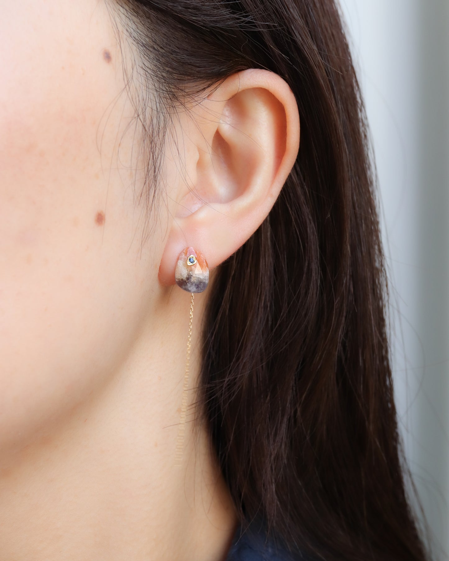 Flat Pierced Earring - Sunstone -