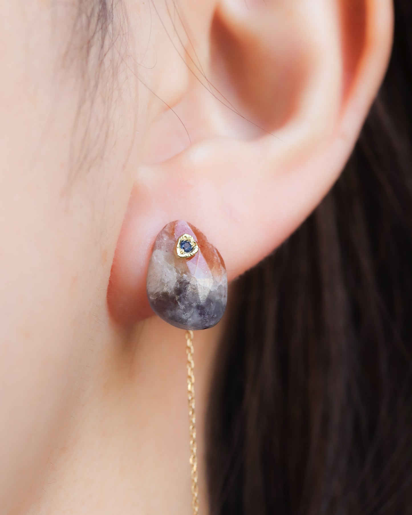 Flat Pierced Earring - Sunstone -