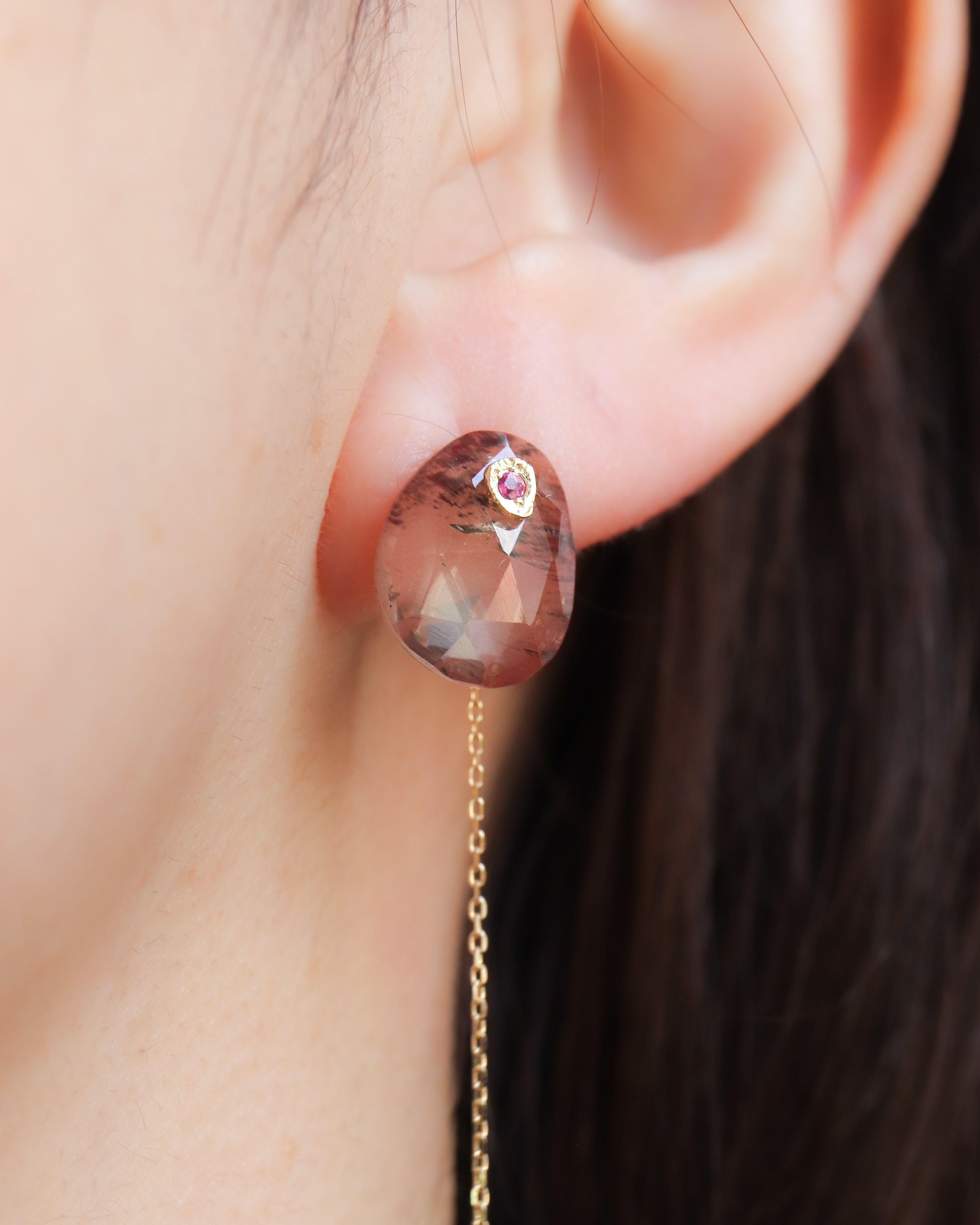 Flat Pierced Earring  - Andesine -