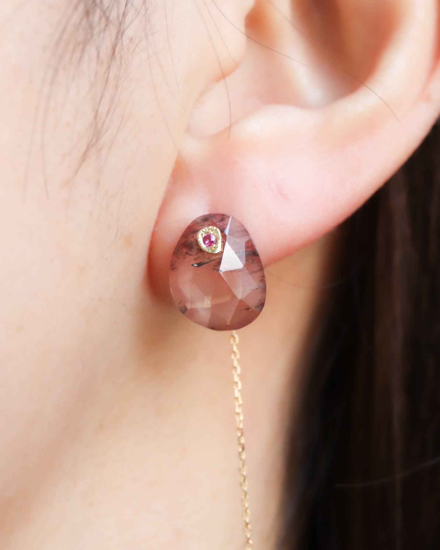 Flat Pierced Earring  - Andesine -