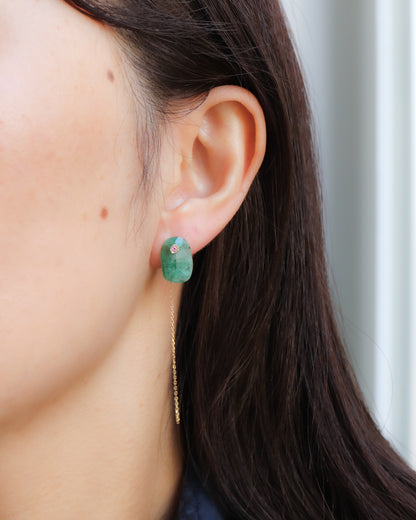 Flat Pierced Earring - Emerald -
