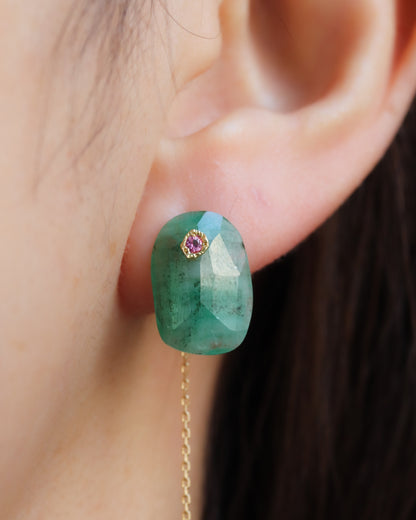 Flat Pierced Earring - Emerald -