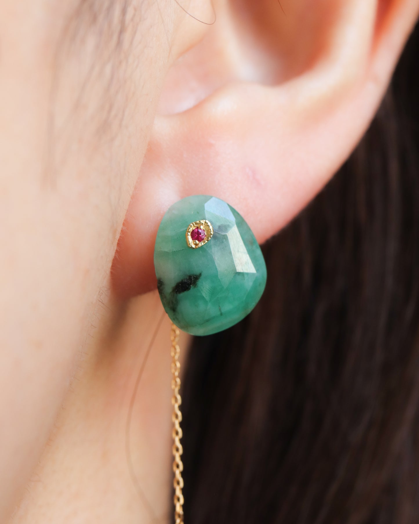 Flat Pierced Earring - Emerald -