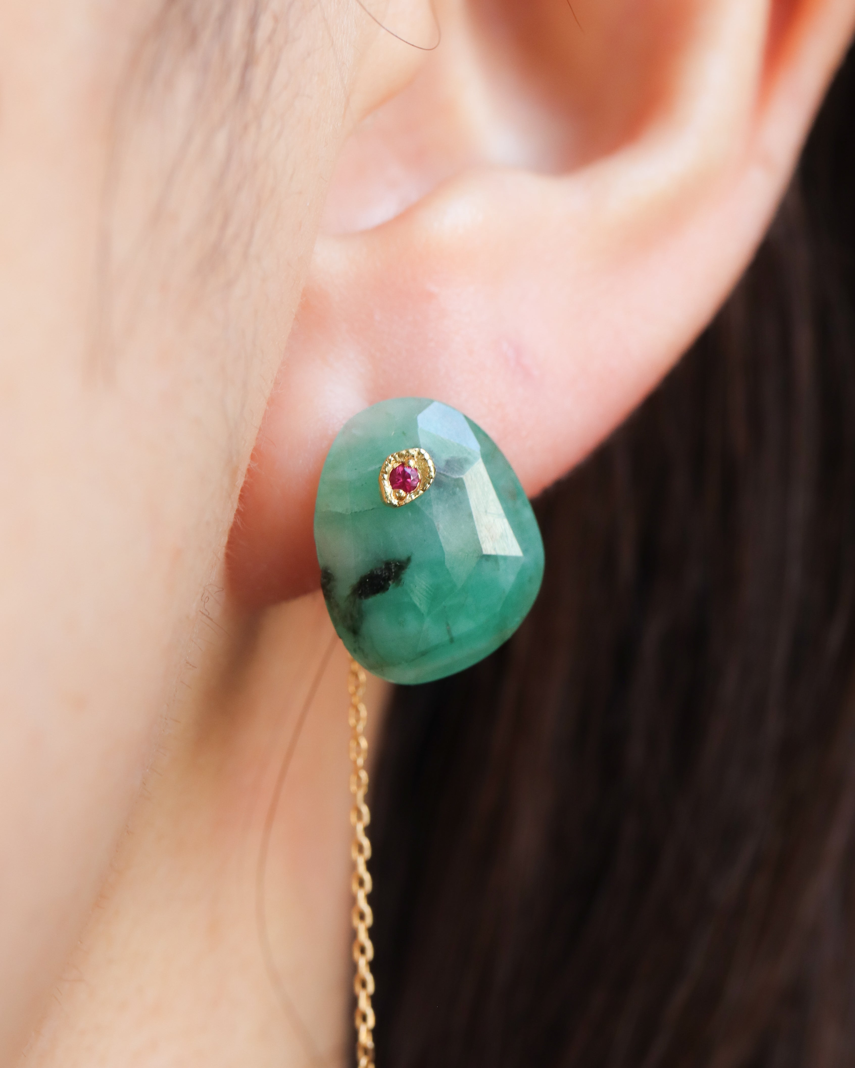 Flat Pierced Earring - Emerald -