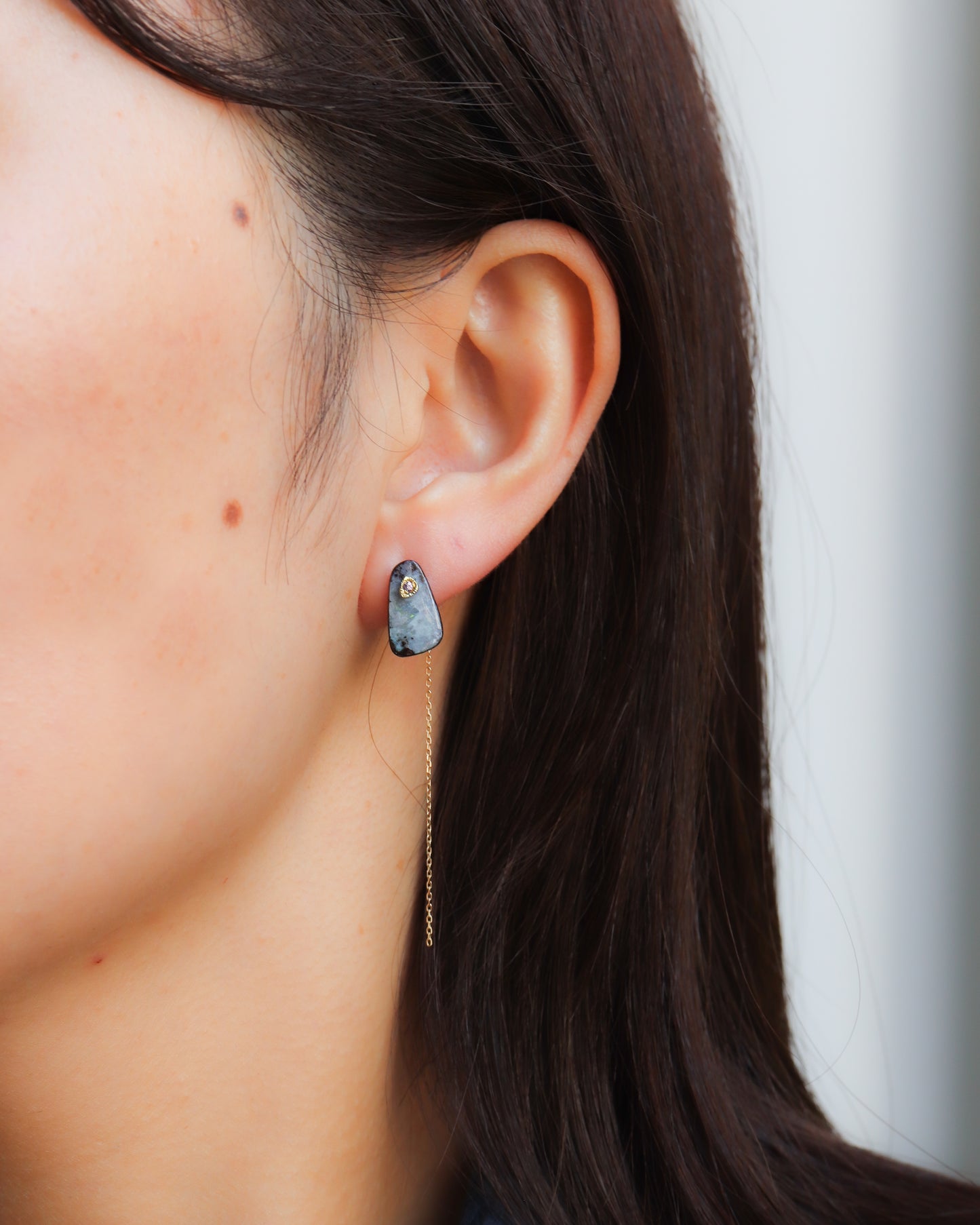 Flat Pierced Earring - Boulder Opal -