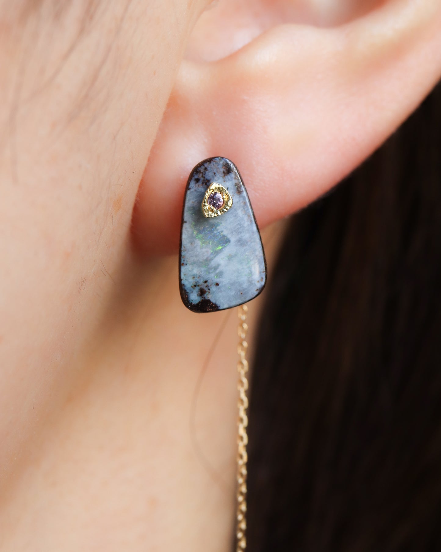 Flat Pierced Earring - Boulder Opal -