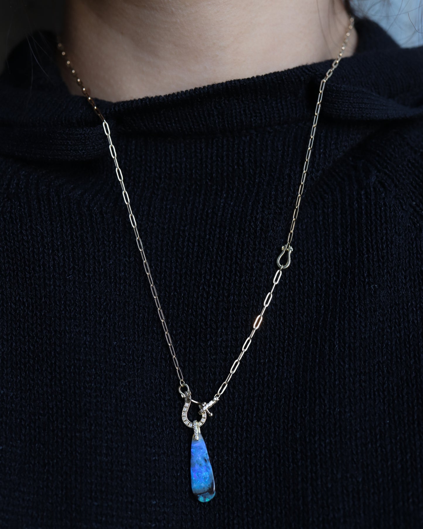 Hibiki Stone Necklace - Boulder Opal / Diamond -