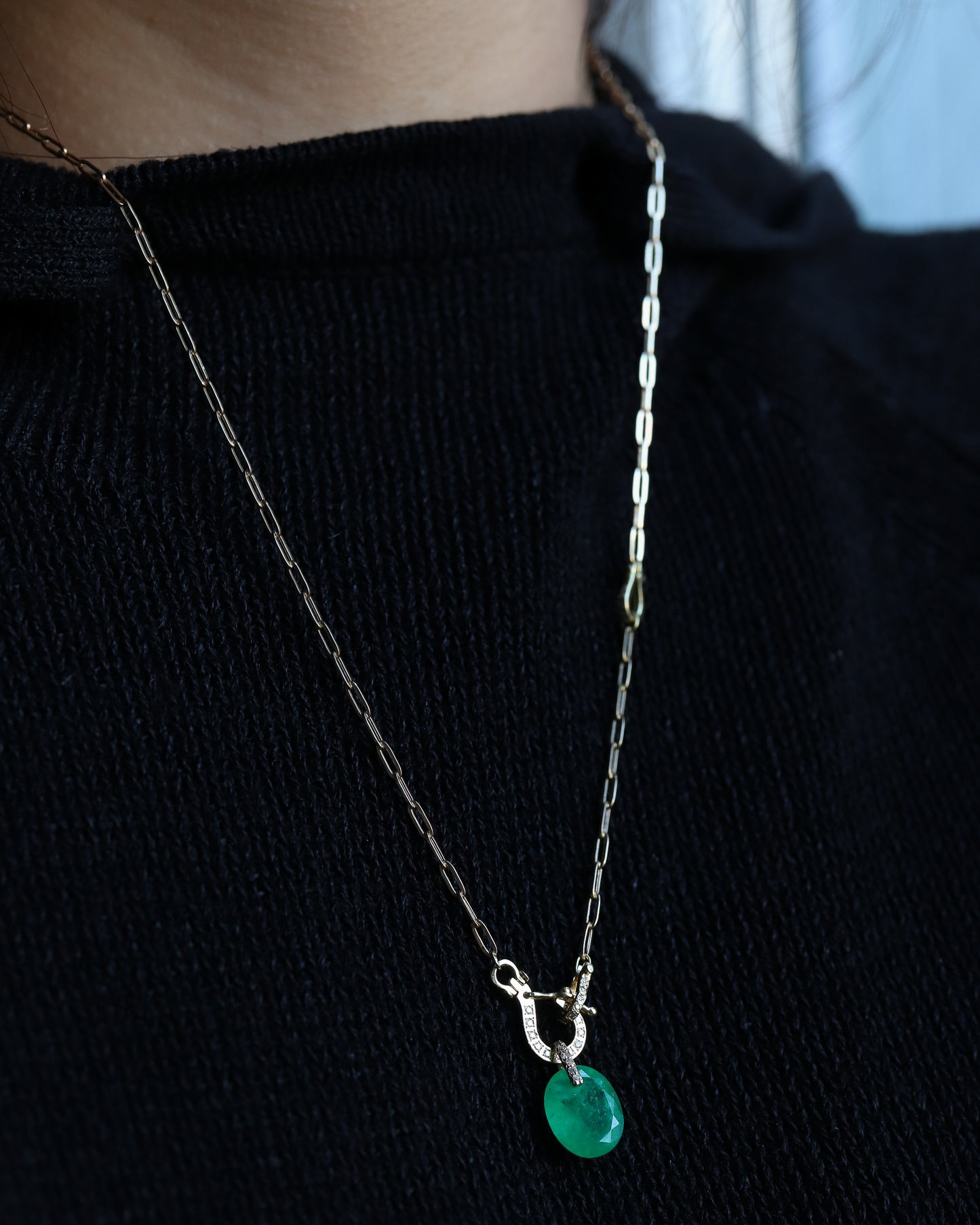 Hibiki Stone Necklace - Emerald / Diamond -