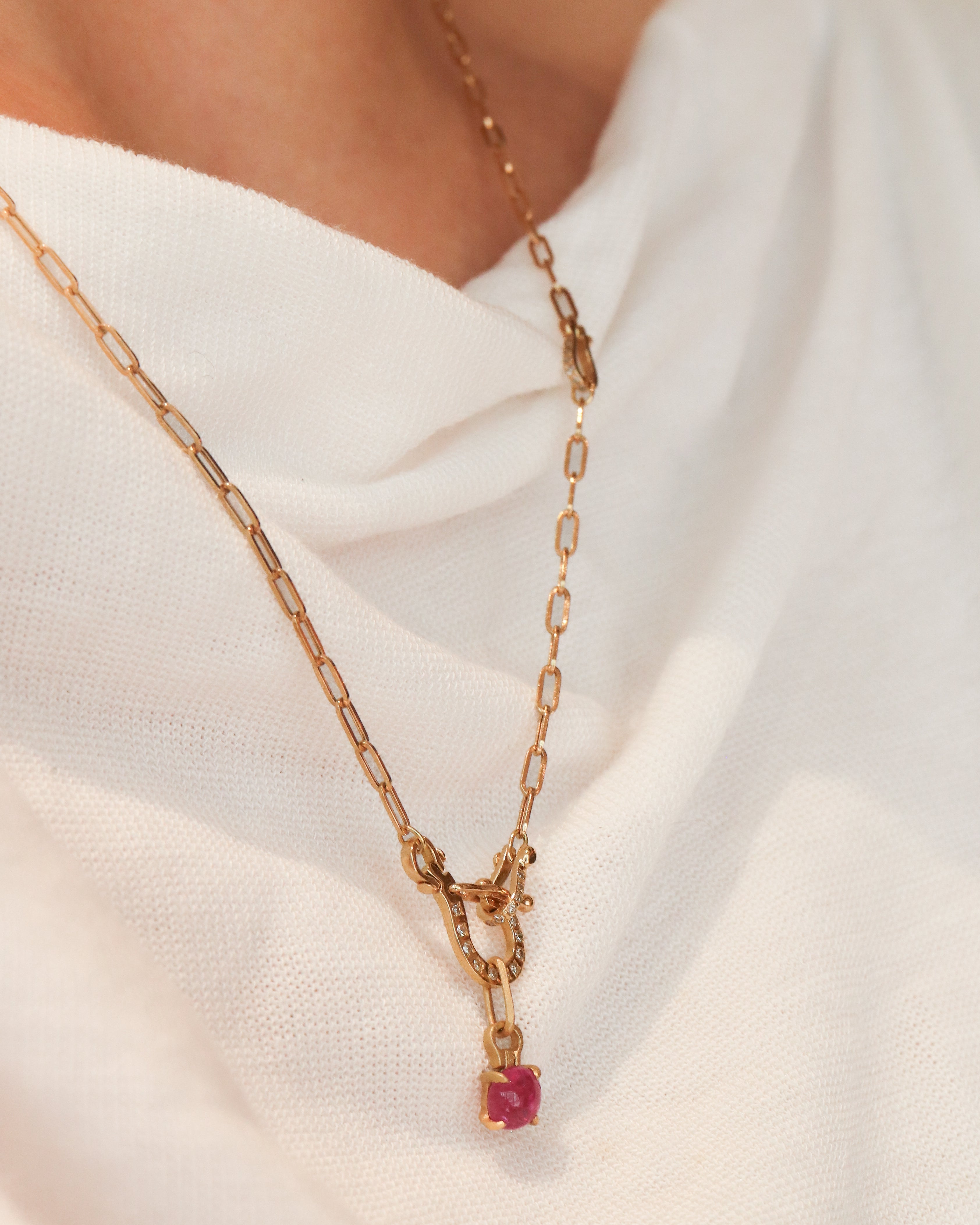 Horse Shoe Necklace - Ruby -