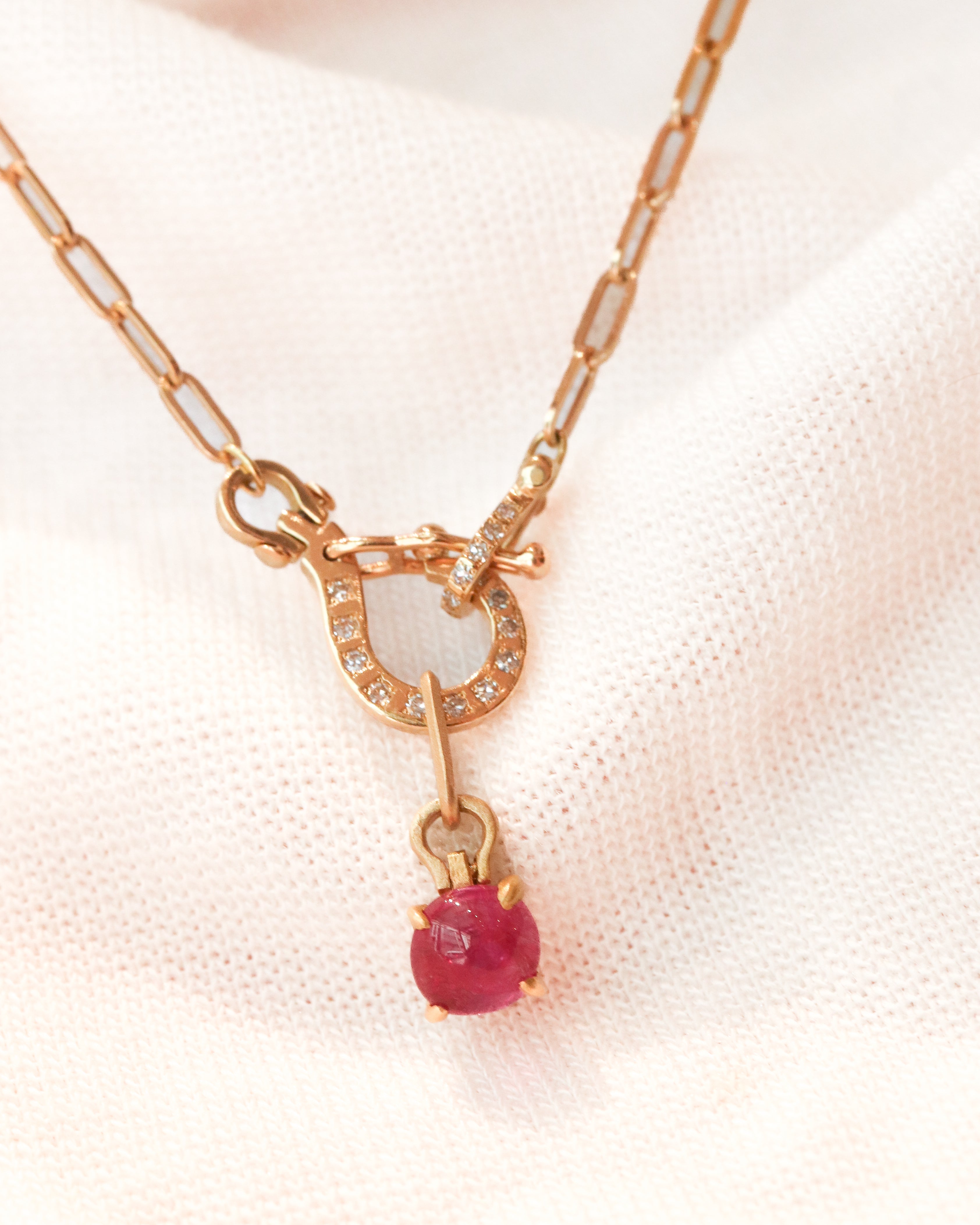Horse Shoe Necklace - Ruby -