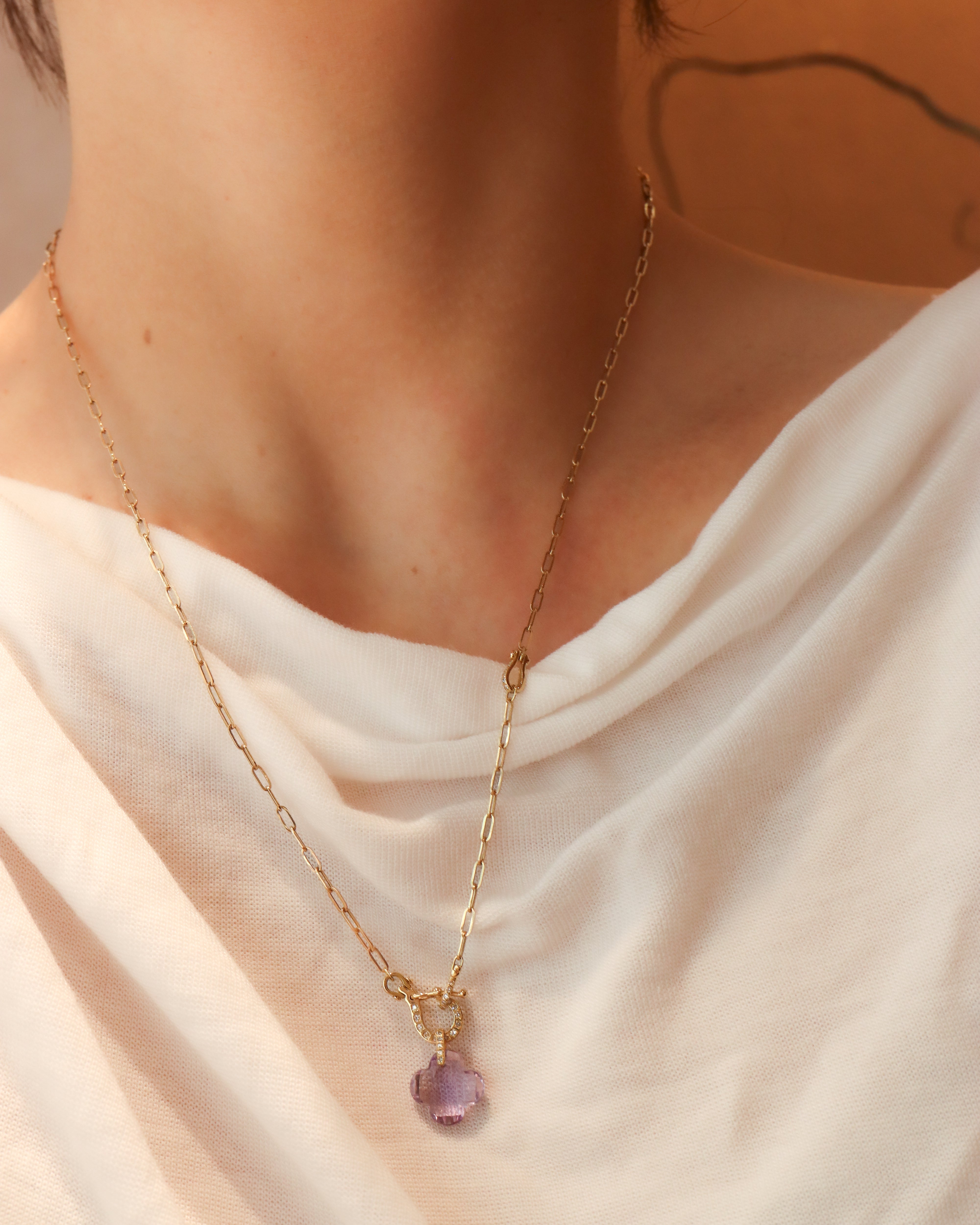 Hibiki Stone Necklace - Amethyst / Diamond -