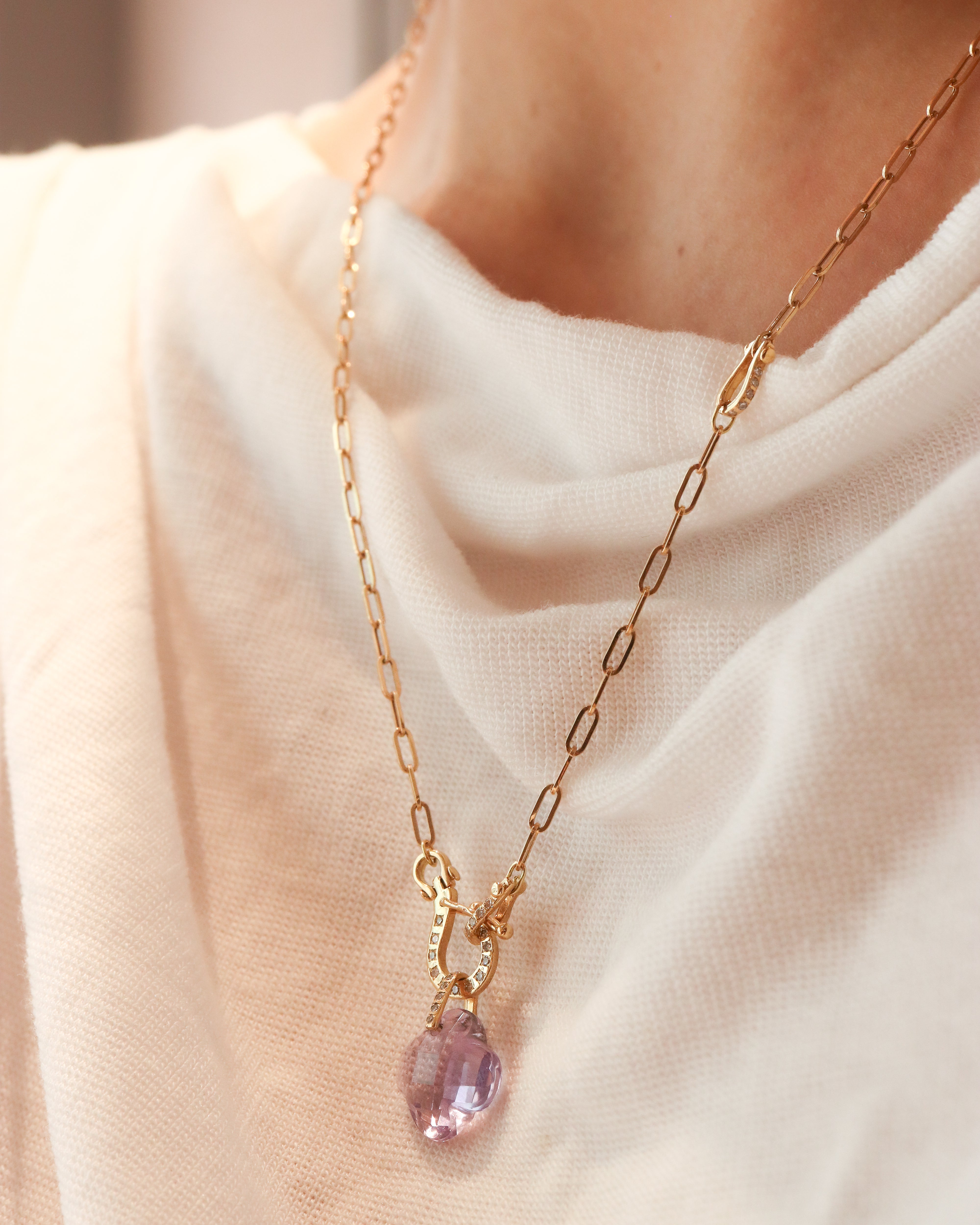Hibiki Stone Necklace - Amethyst / Diamond -