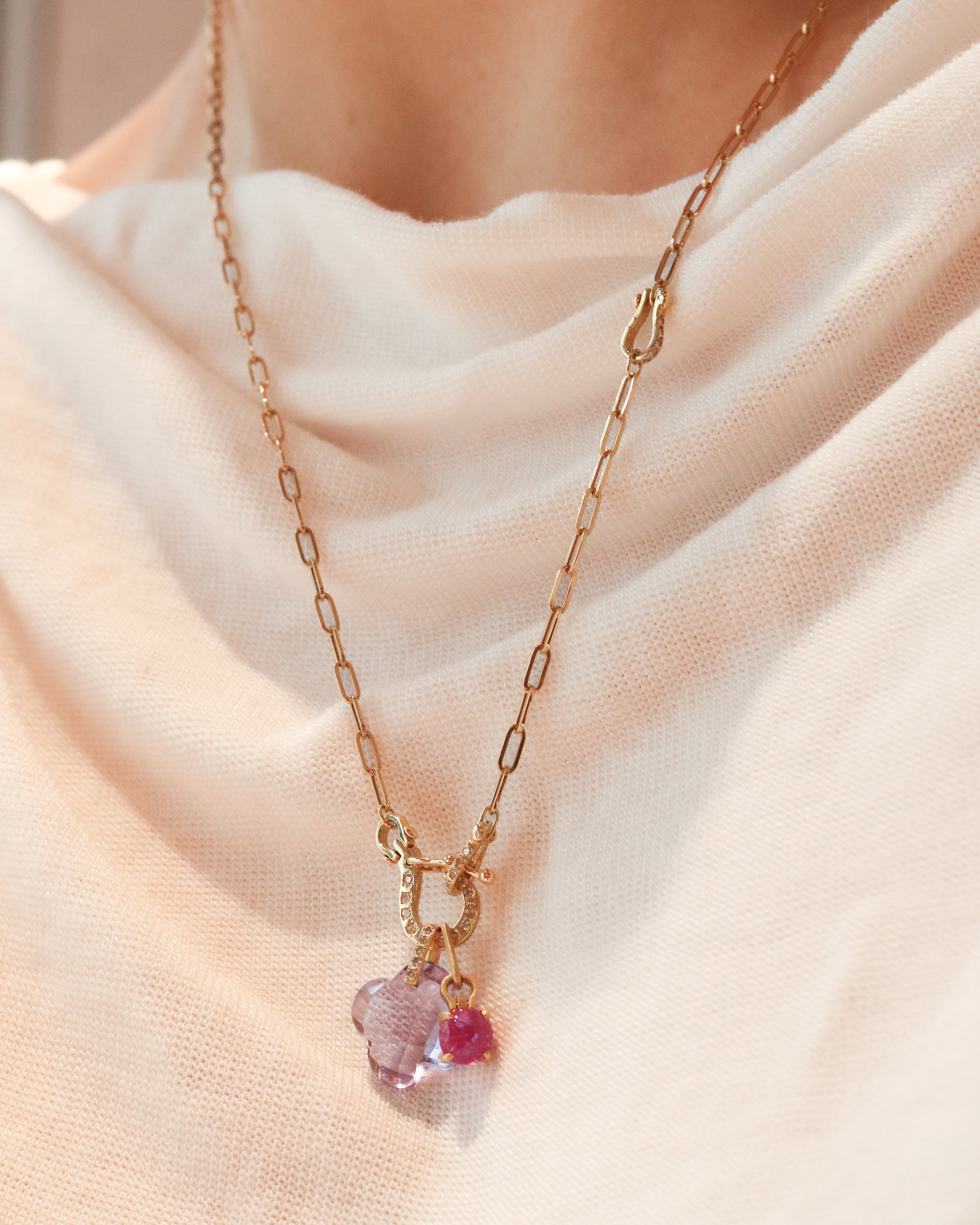 Hibiki Stone Necklace - Amethyst / Diamond -