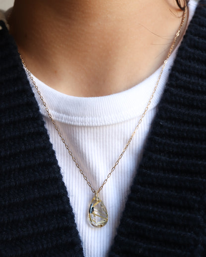 Hibiki Stone Necklace - Golden Rutilated Quartz / Diamond -