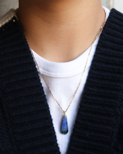 Hibiki Stone Necklace - Boulder Opal / Diamond -