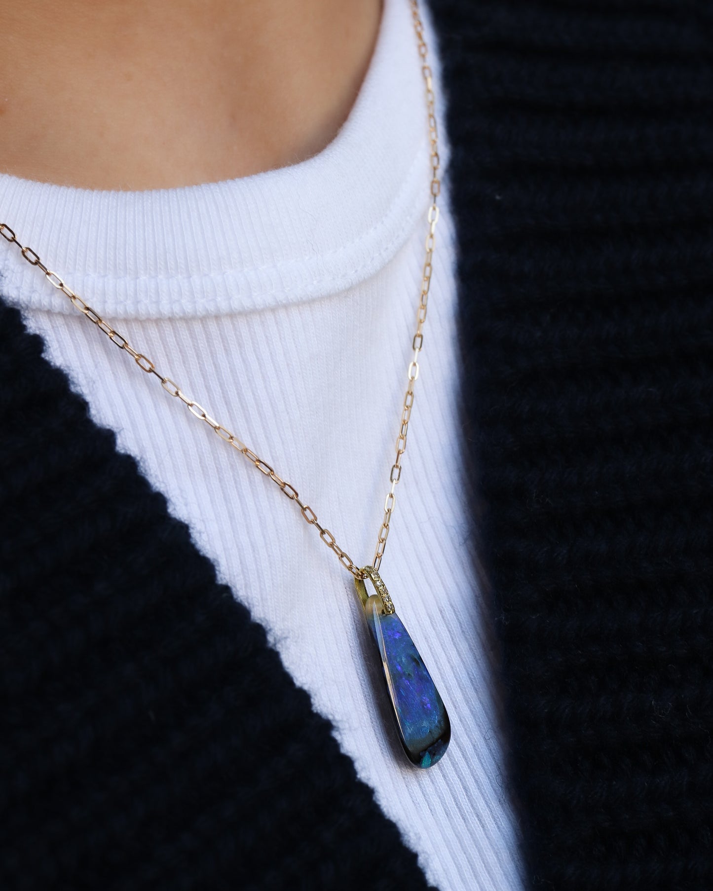 Hibiki Stone Necklace - Boulder Opal / Diamond -