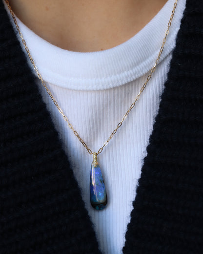 Hibiki Stone Necklace - Boulder Opal / Diamond -