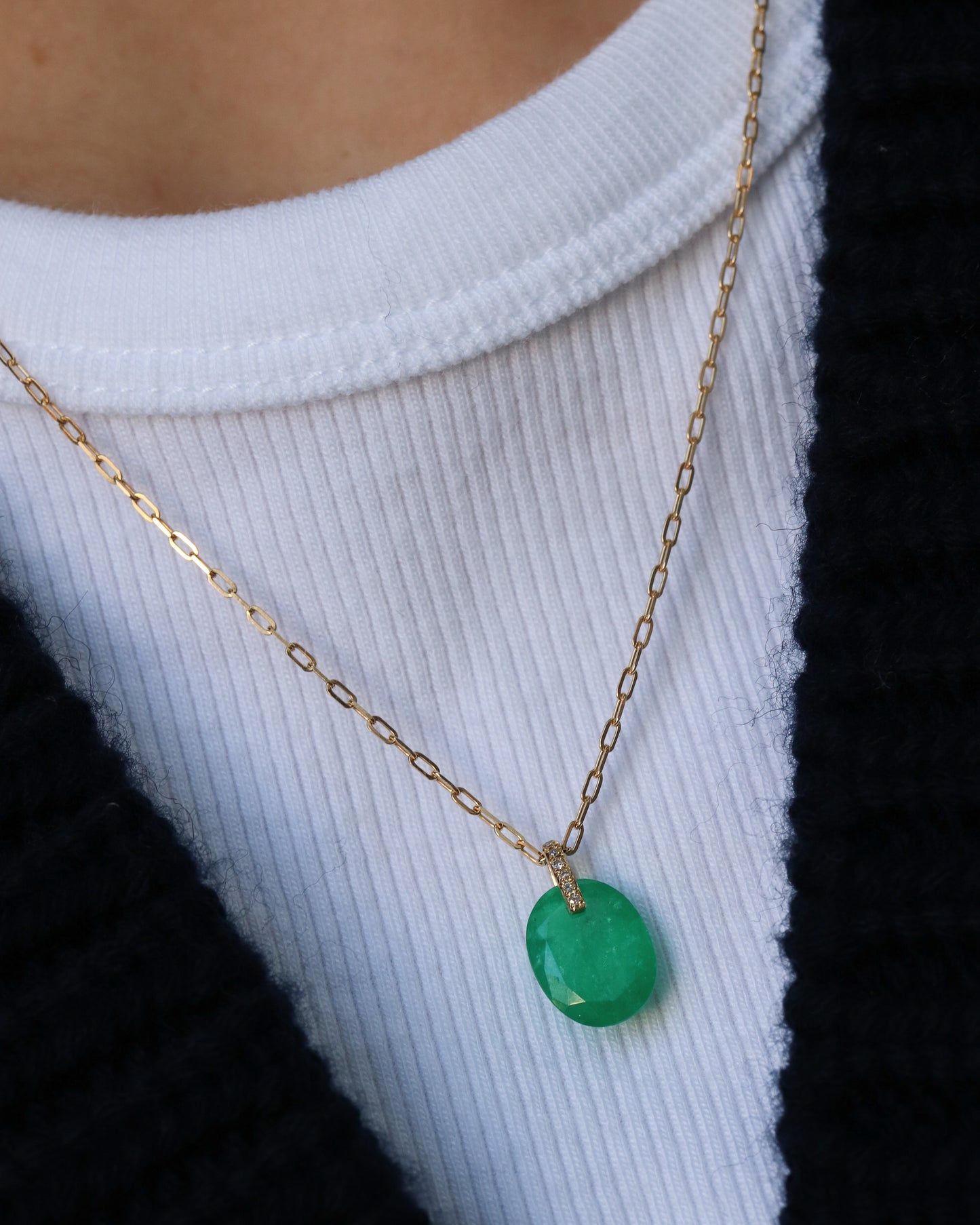 Hibiki Stone Necklace - Emerald / Diamond -