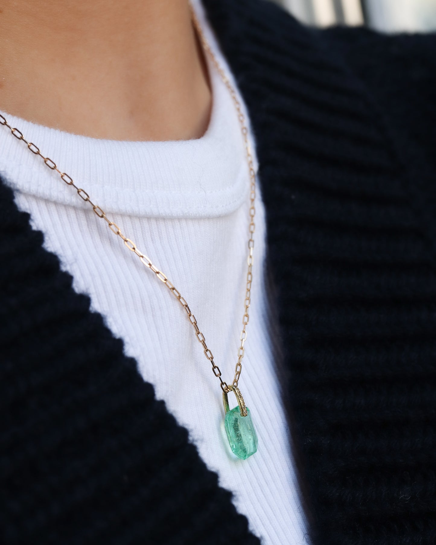 Hibiki Stone Necklace - Emerald / Diamond -