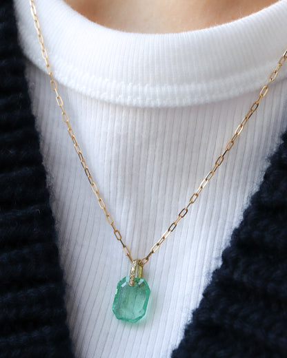 Hibiki Stone Necklace - Emerald / Diamond -