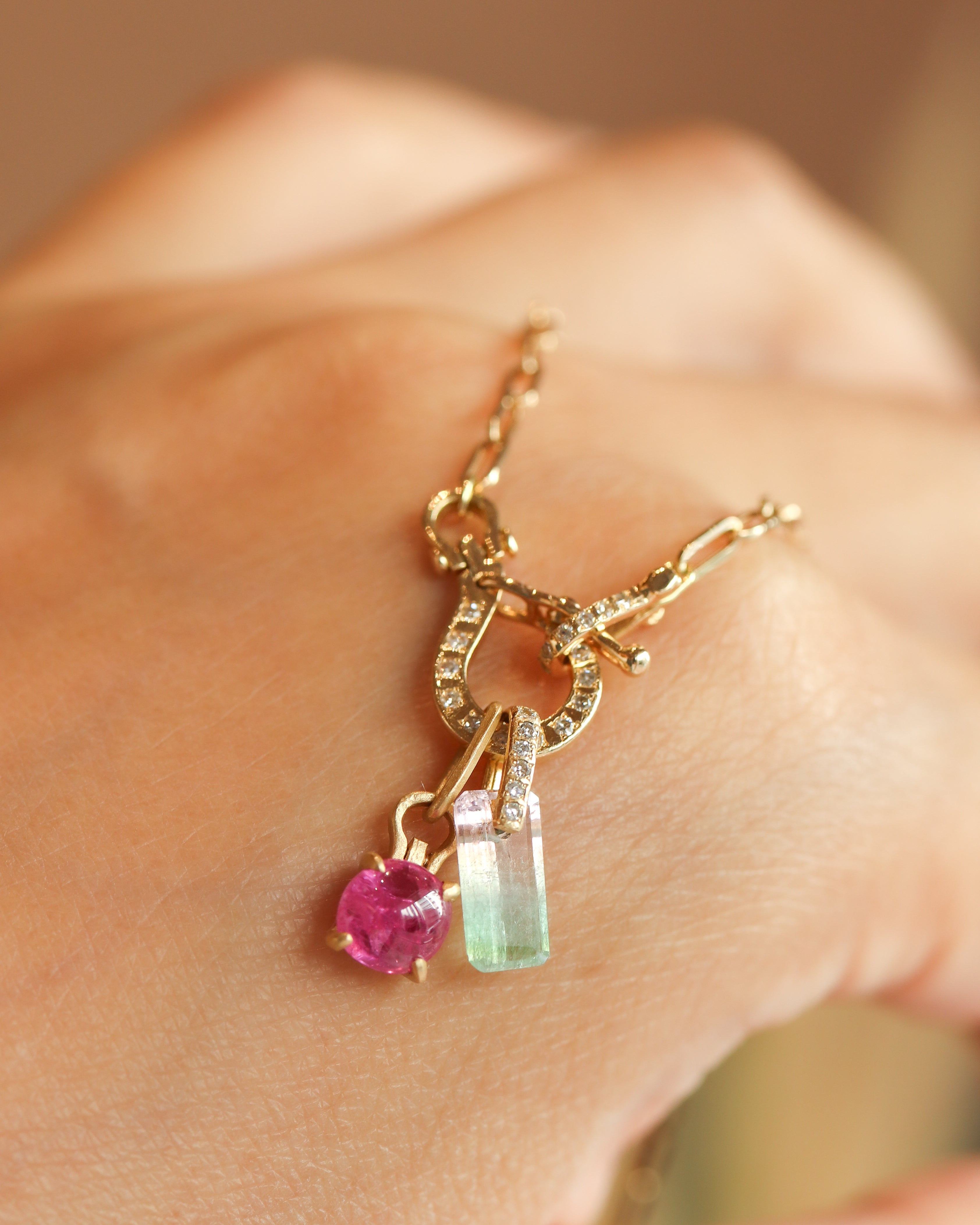 Hibiki Stone Necklace - Bicolor Tourmaline / Diamond -