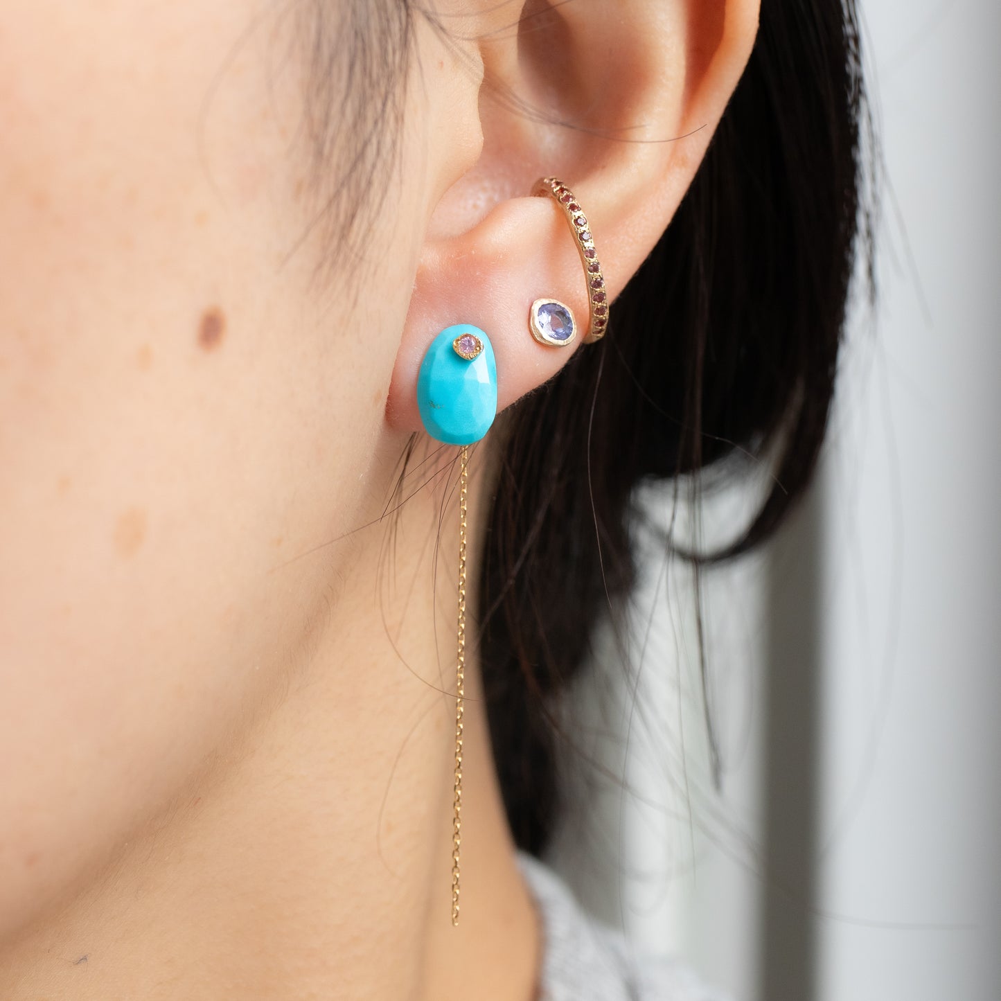 Flat Pierced Earring - Turquoise -