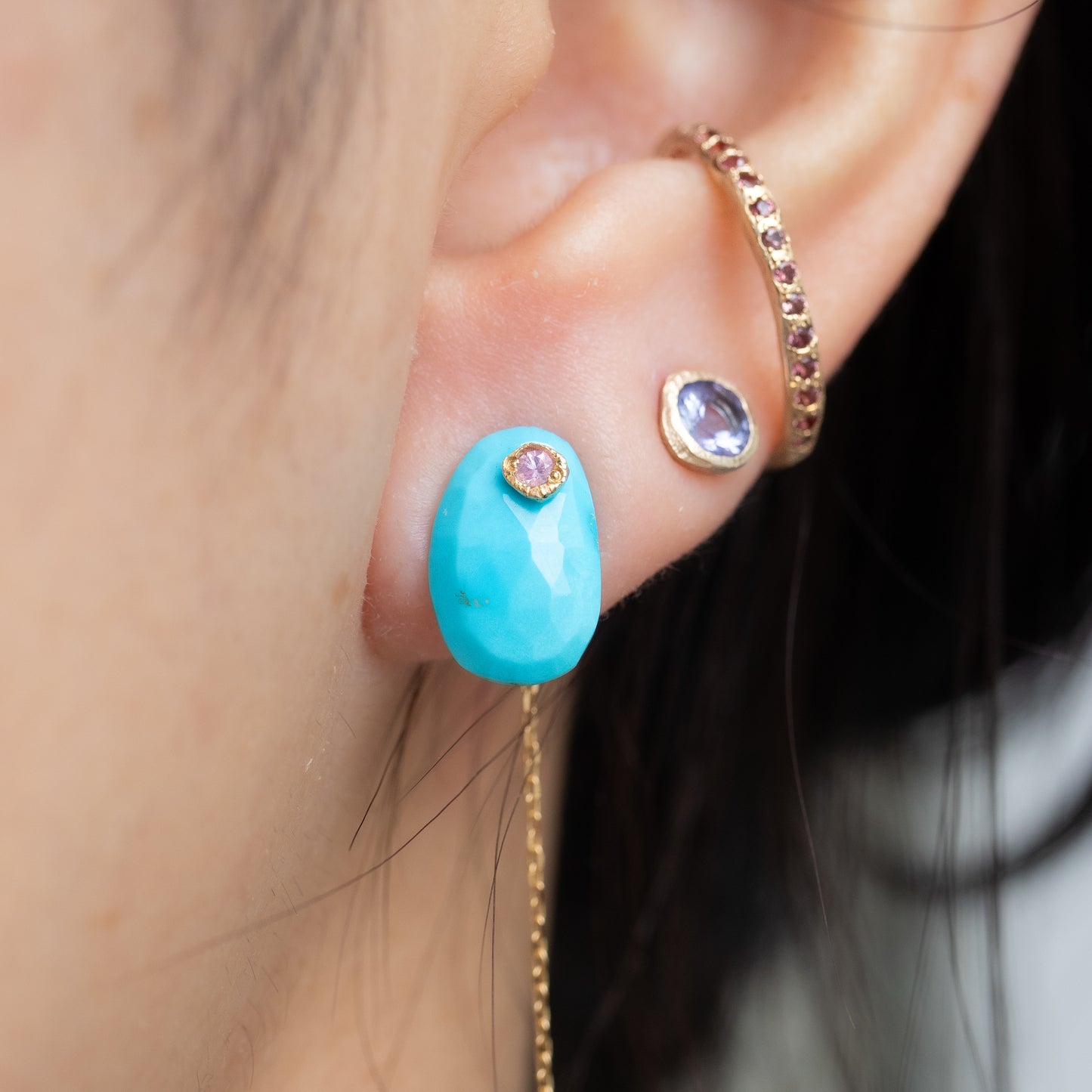 Flat Pierced Earrings - Turquoise -