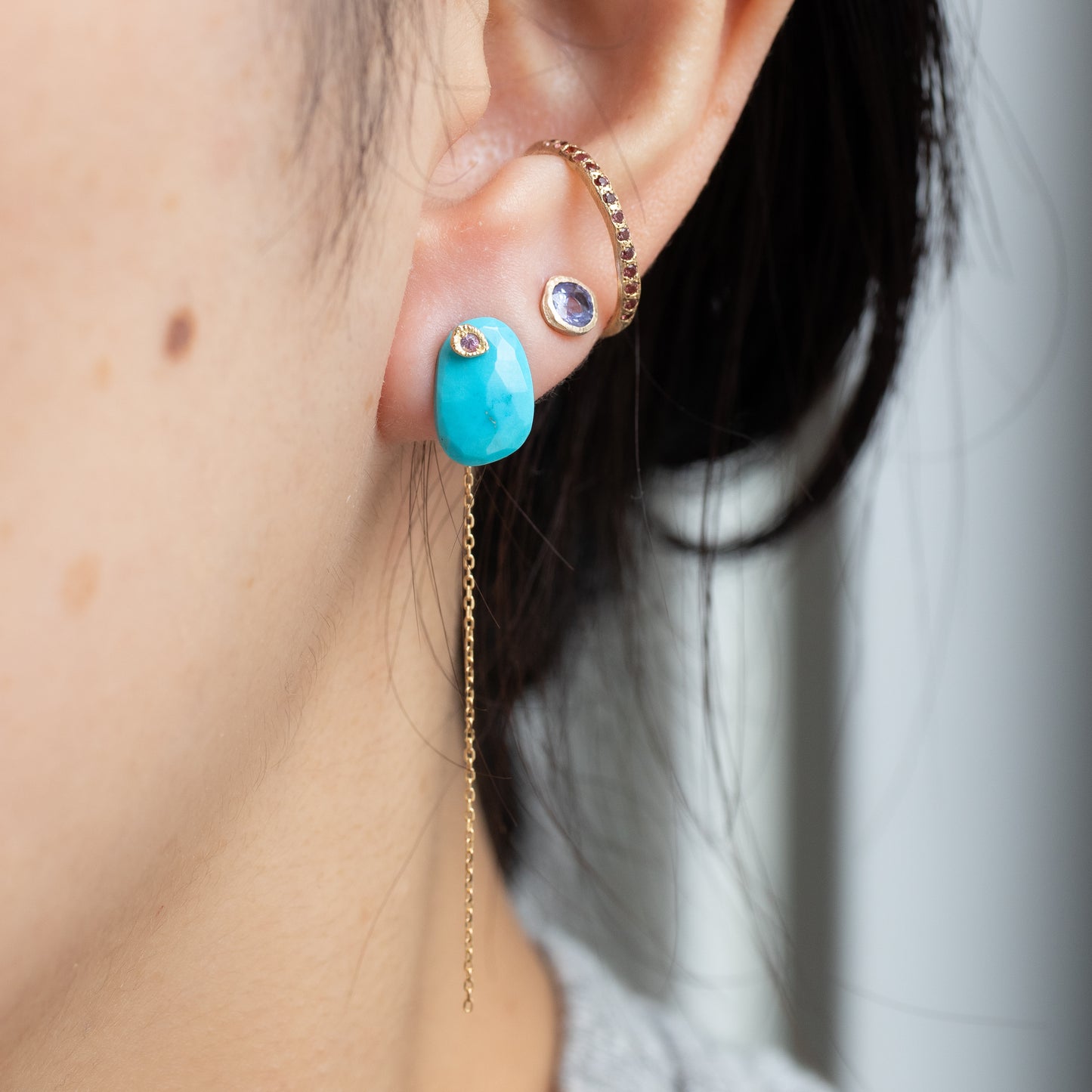 Flat Pierced Earring - Turquoise -