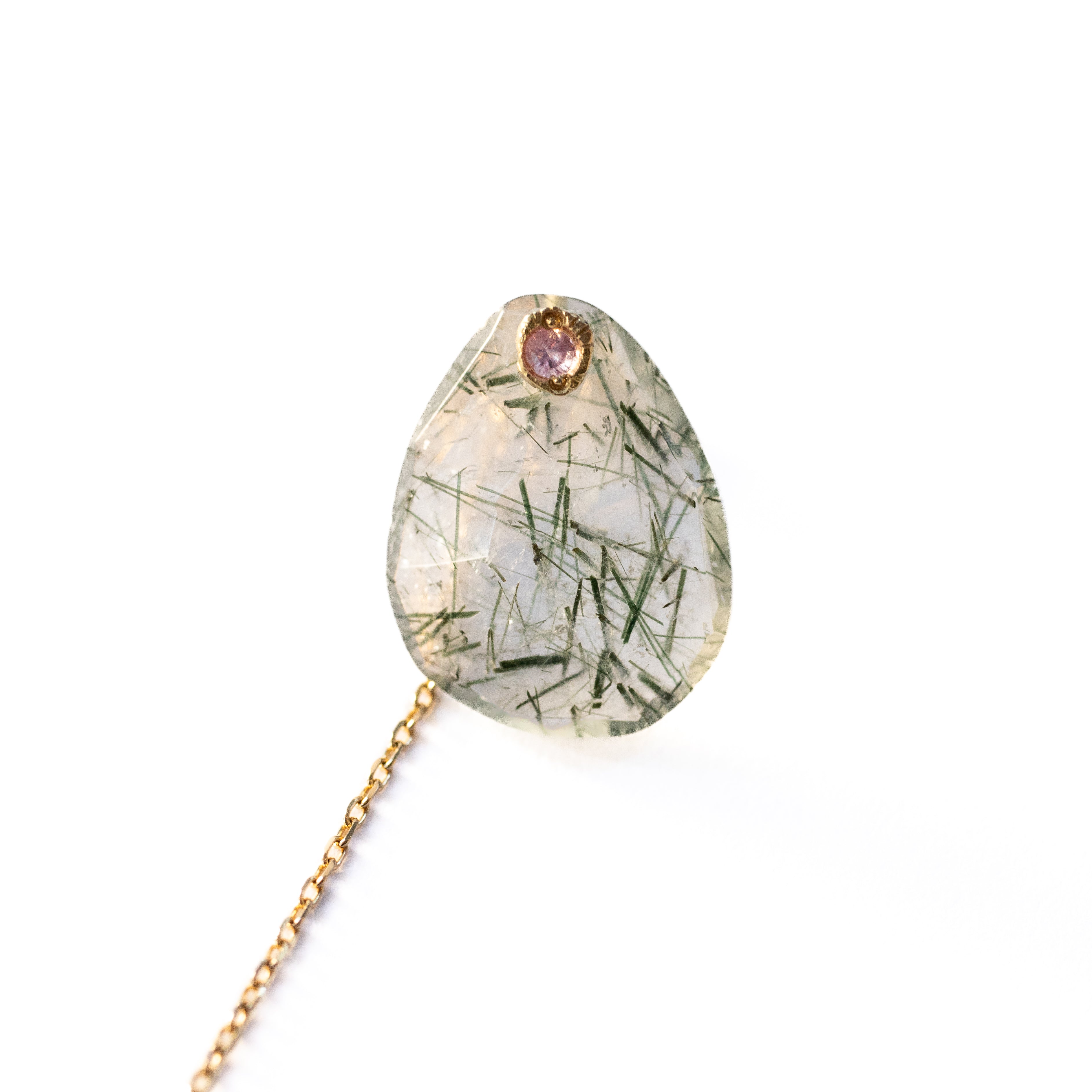 Flat Pierced Earring - Green Rutilelated Quartz -
