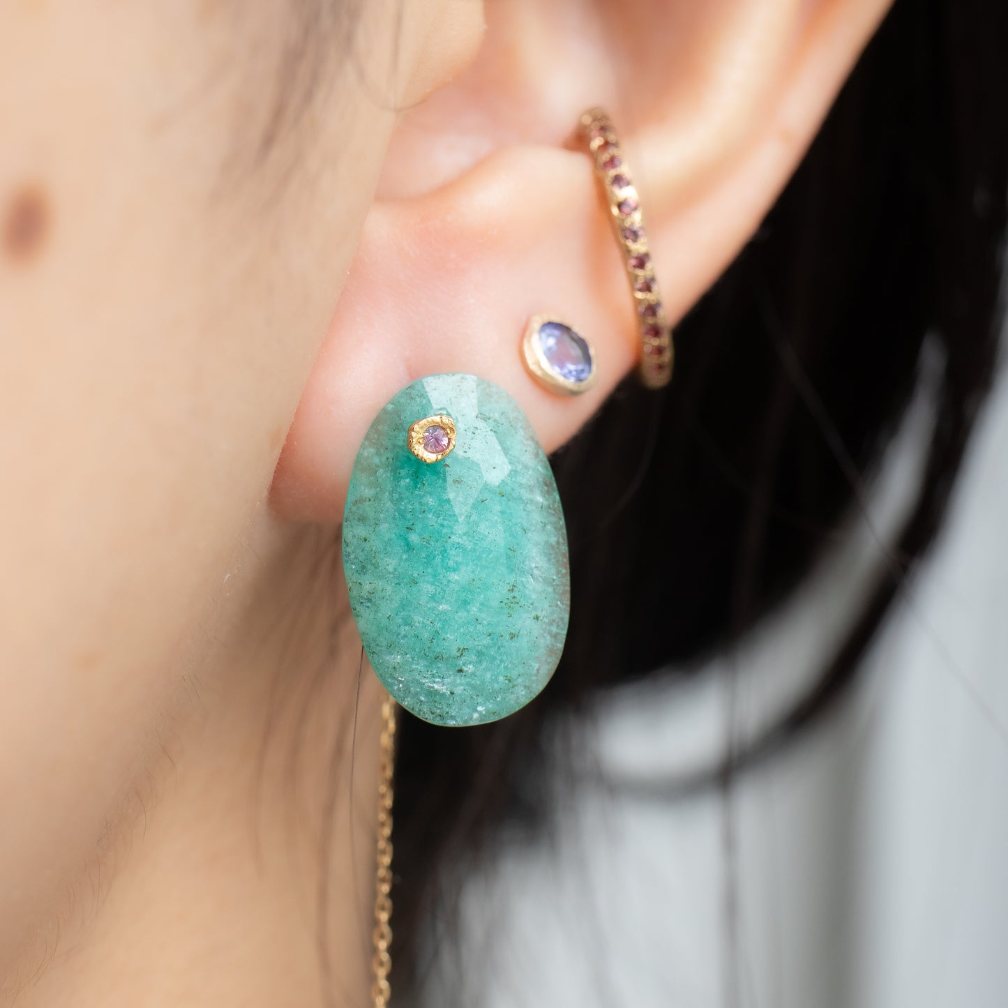 Flat Pierced Earring - Amazonite -