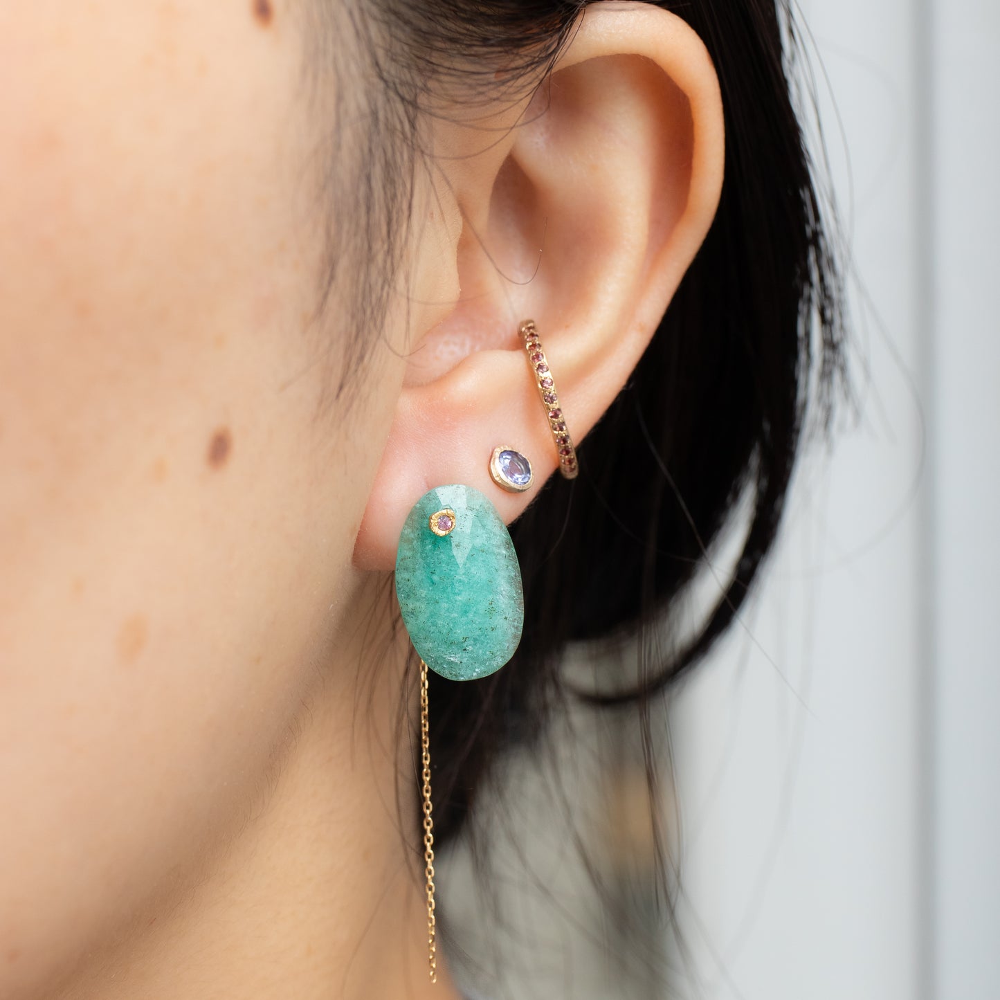 Flat Pierced Earrings - Amazonite -