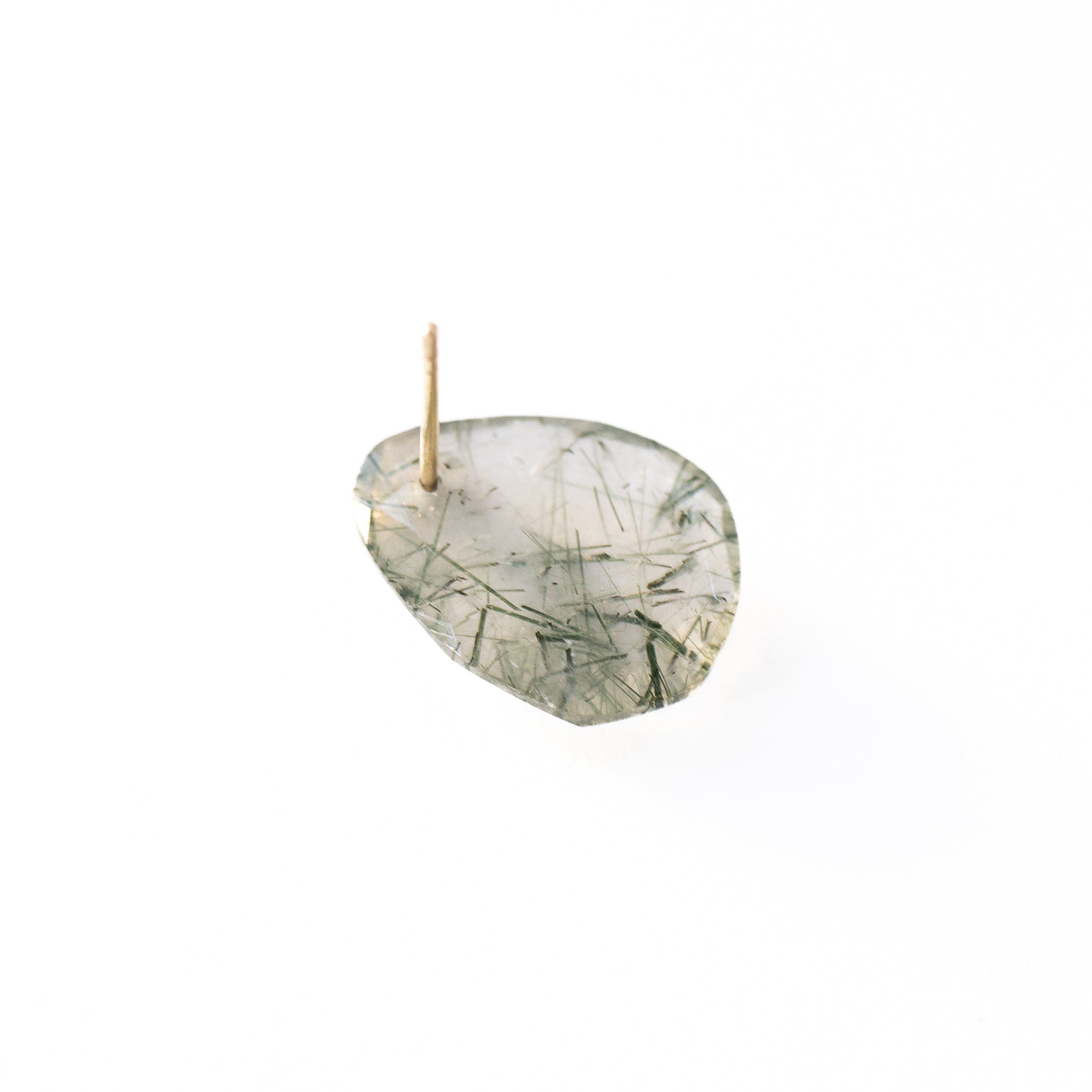Flat Pierced Earring - Green Rutilelated Quartz -