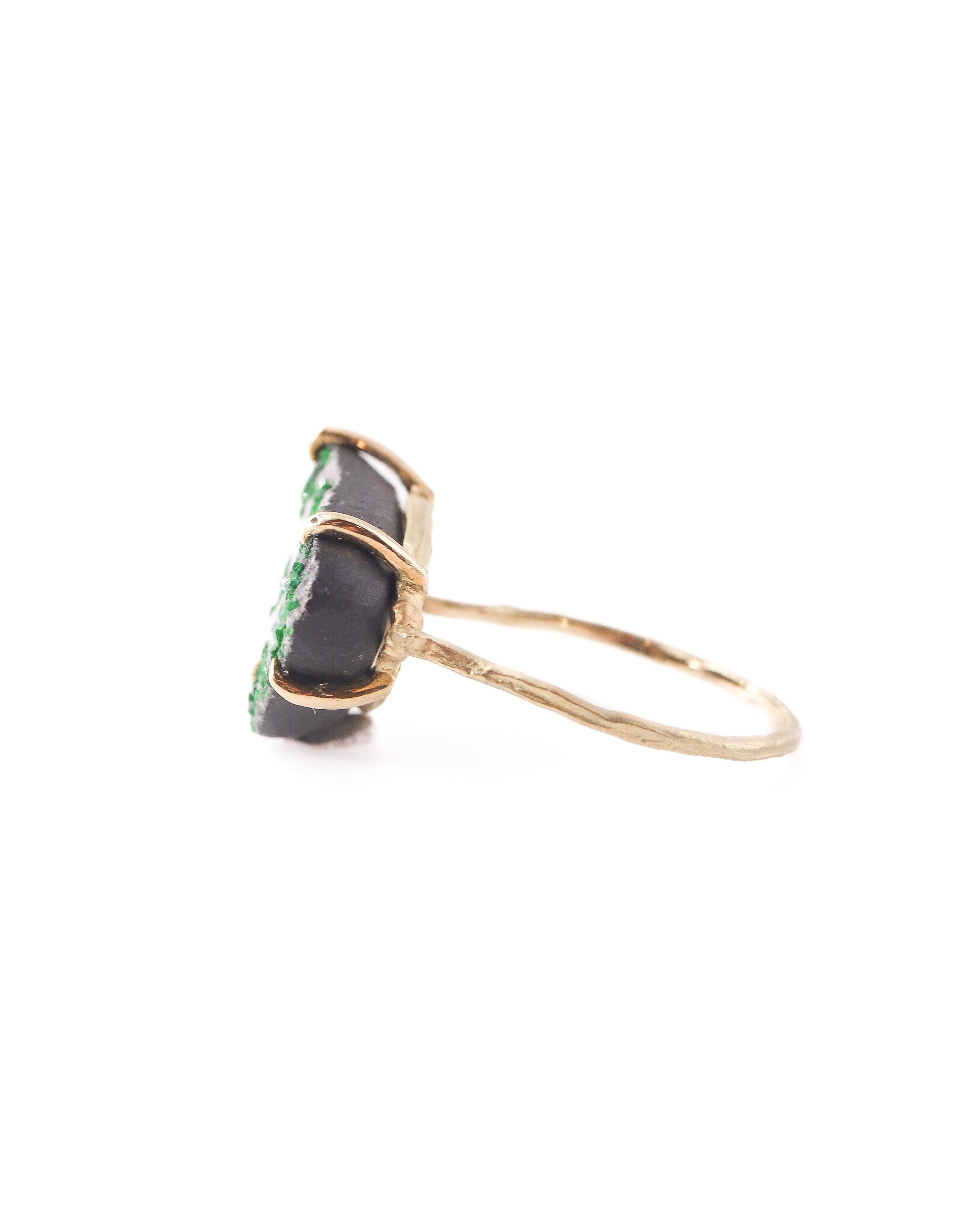 Flat Ring -Uvarovite Drusy -