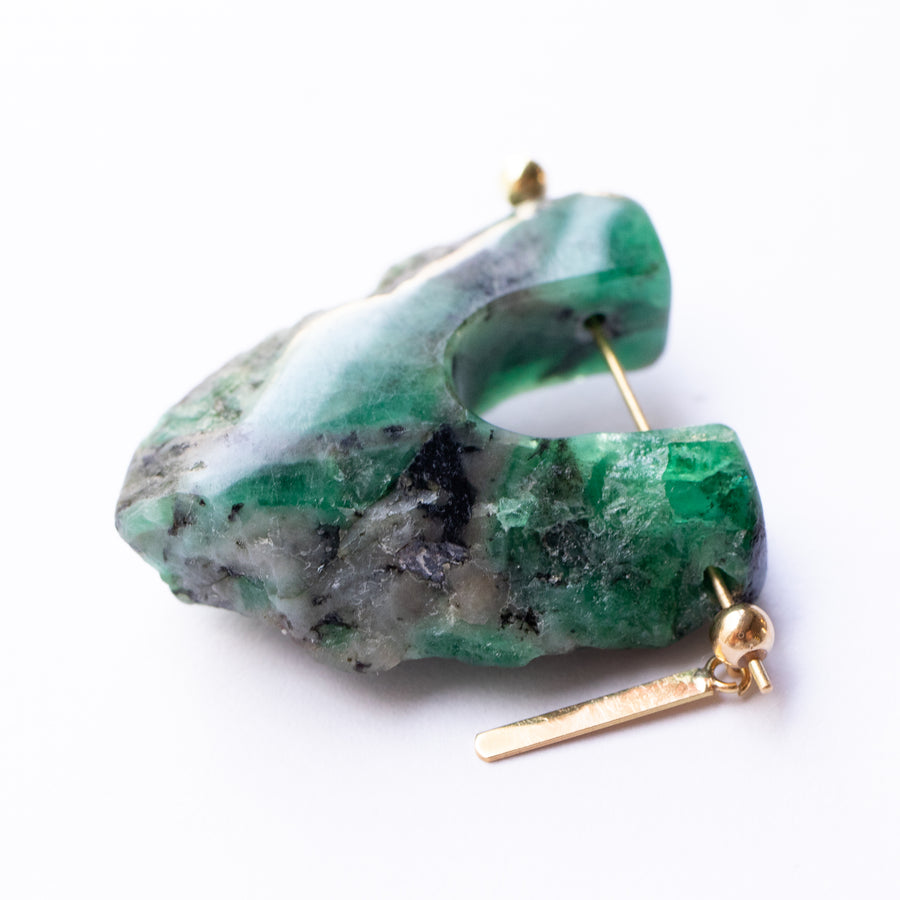Rock Pierced Earring - Emerald -