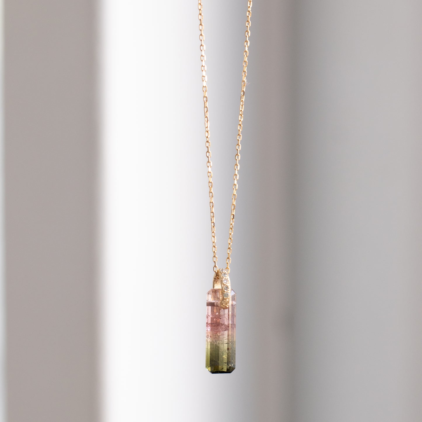 Hibiki Stone Necklace - Bicolor Tourmaline / Diamond -