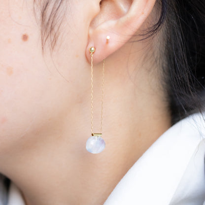Pipe Pierced Earrings - Rainbow Moon Stone -
