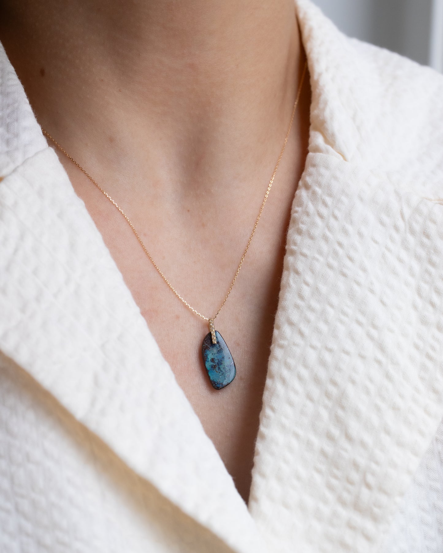 Hibiki Stone Necklace - Boulder Opal / Diamond -