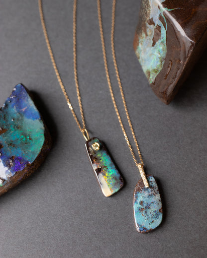 Hibiki Stone Necklace - Boulder Opal / Diamond -