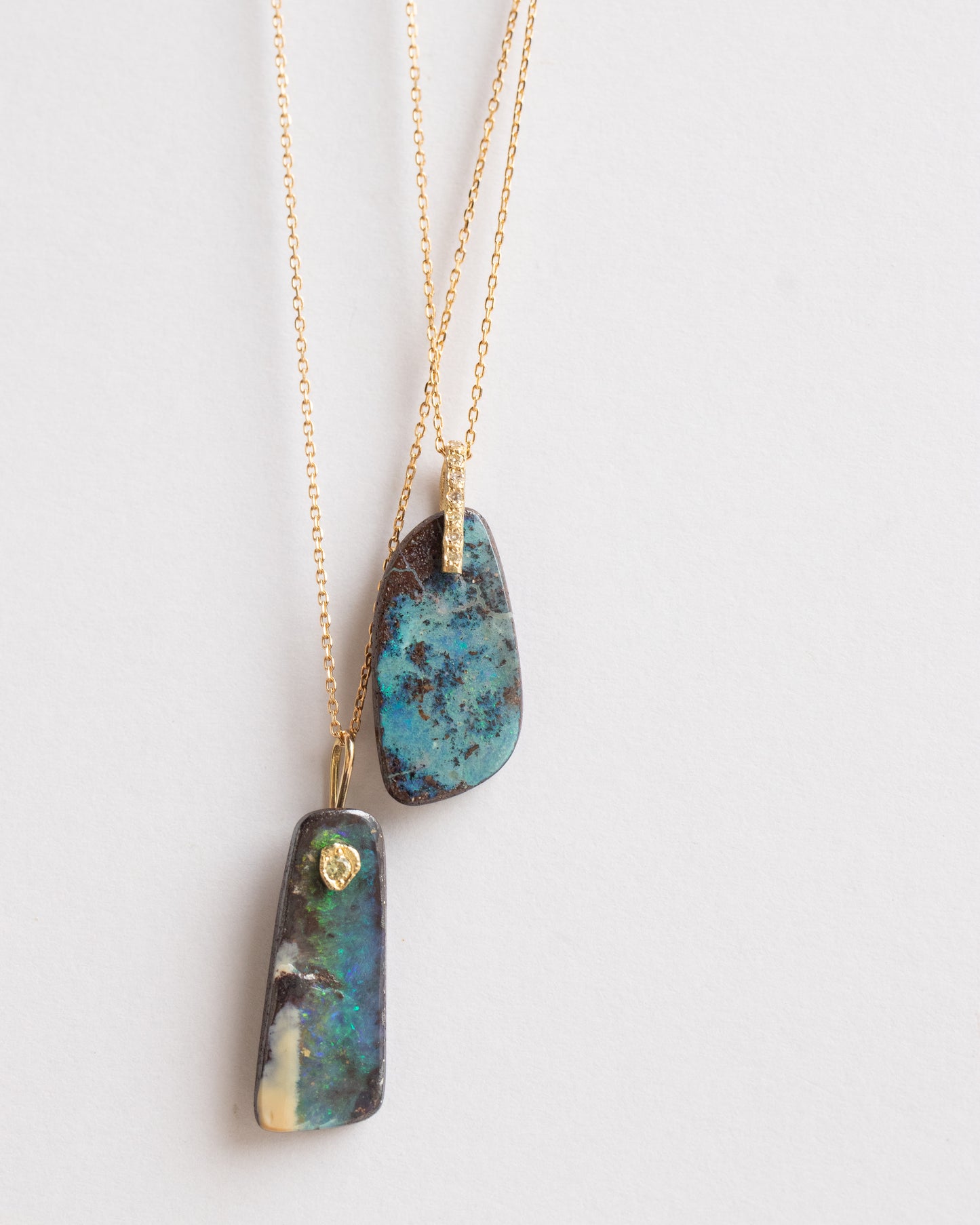 Hibiki Stone Necklace - Boulder Opal / Diamond -