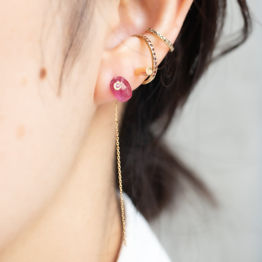 Flat Pierced Earring - Ruby -