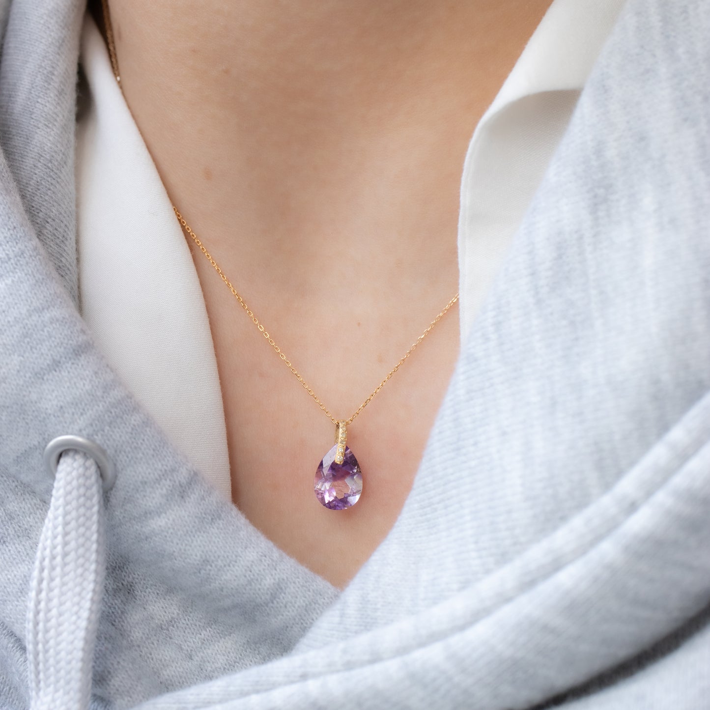 Hibiki Stone Necklace - Bicolor Amethyst / Diamond -