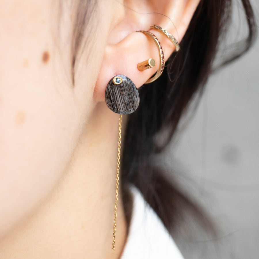 Flat Pierced Earring - Petrified Wood -