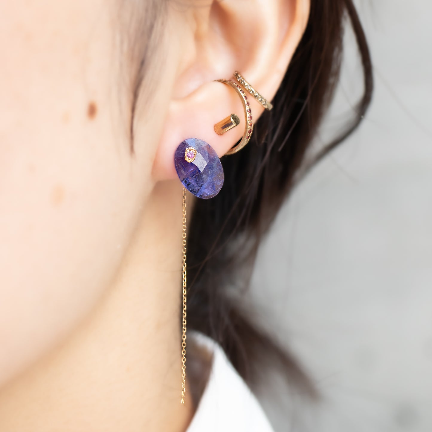 Flat Pierced Earrings - Tanzanite -