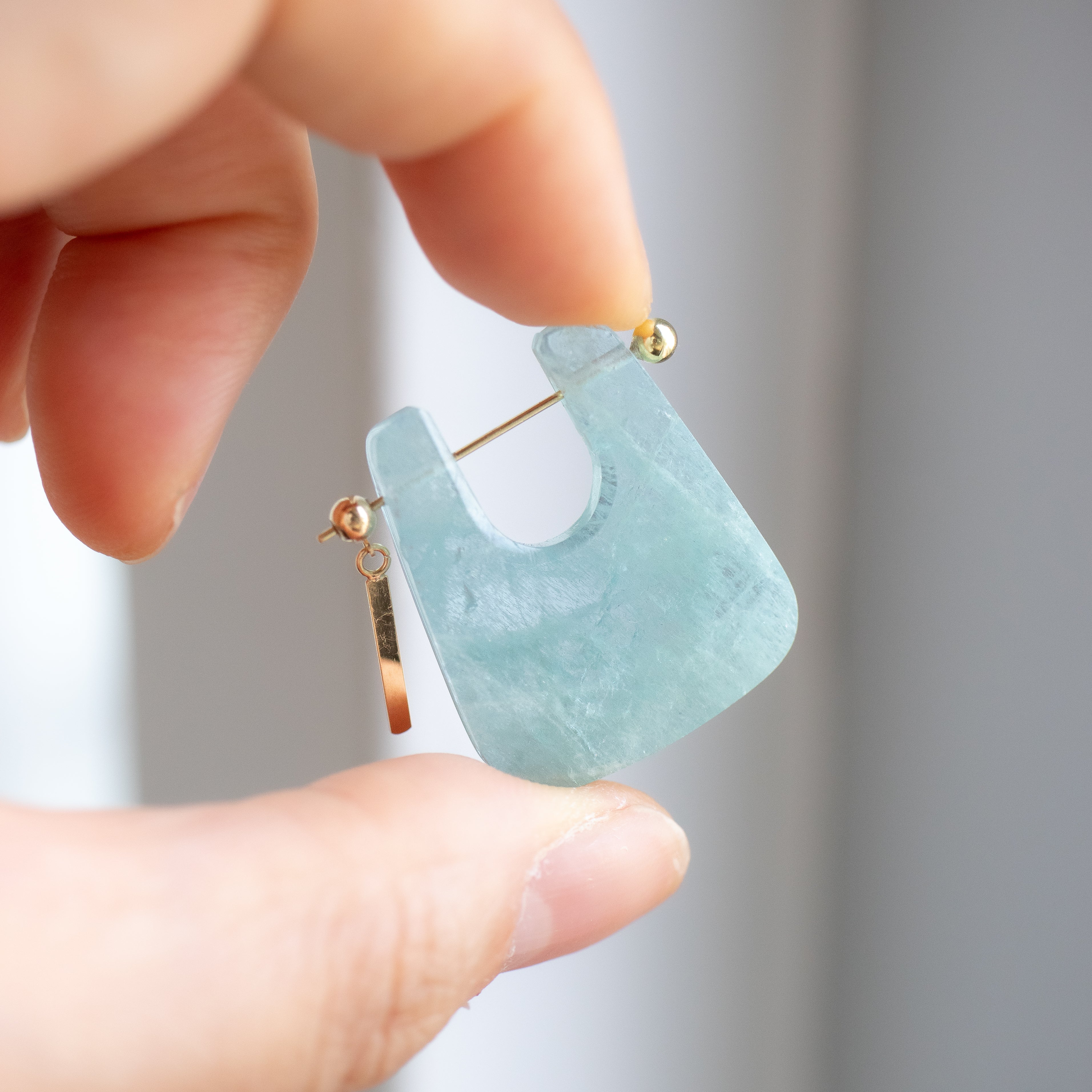 Rock Pierced Earring - Aquamarine -