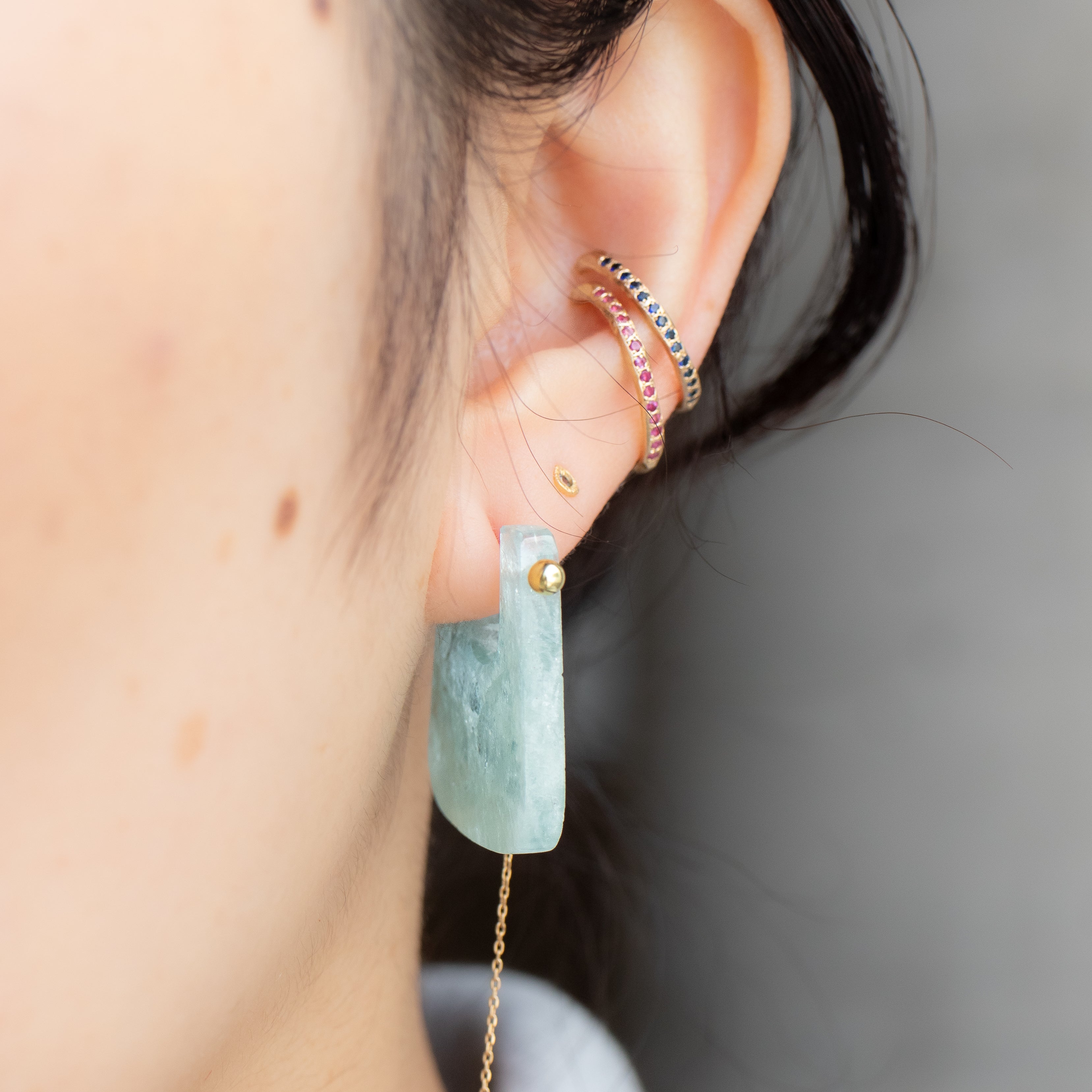 Rock Pierced Earring - Aquamarine -