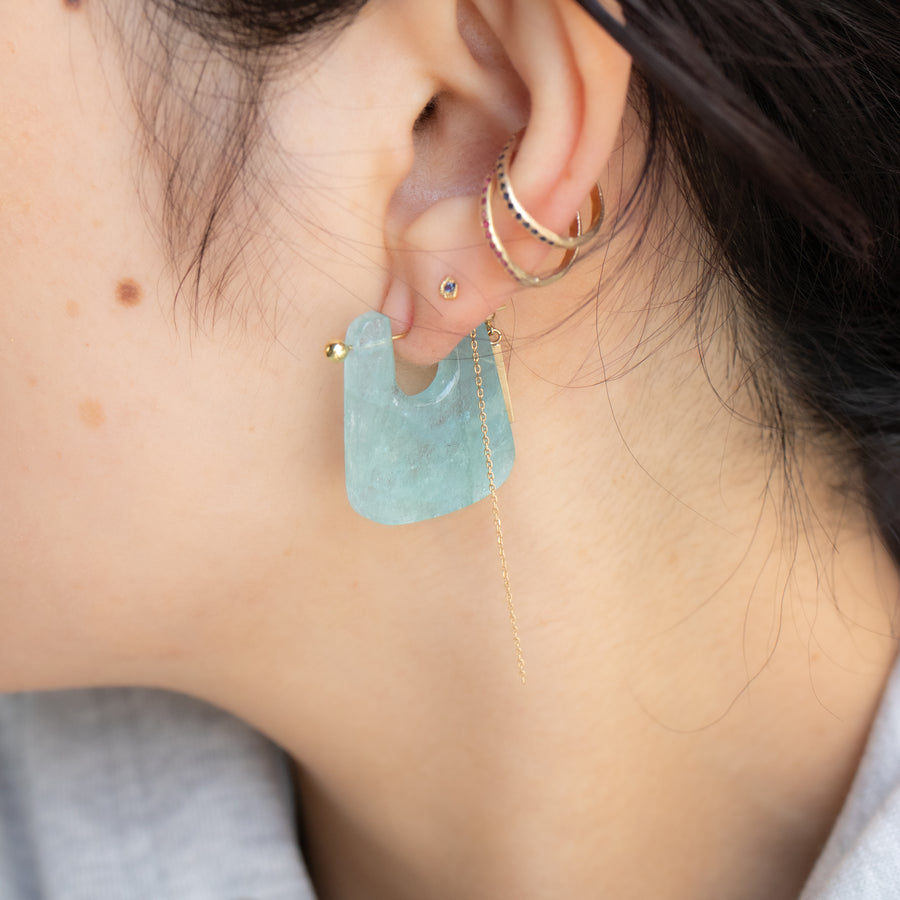 Rock Pierced Earring - Aquamarine -